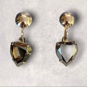 Sterling 925 Heart Shape Hematite Gemstone Screw Back Earrings Vintage Titan